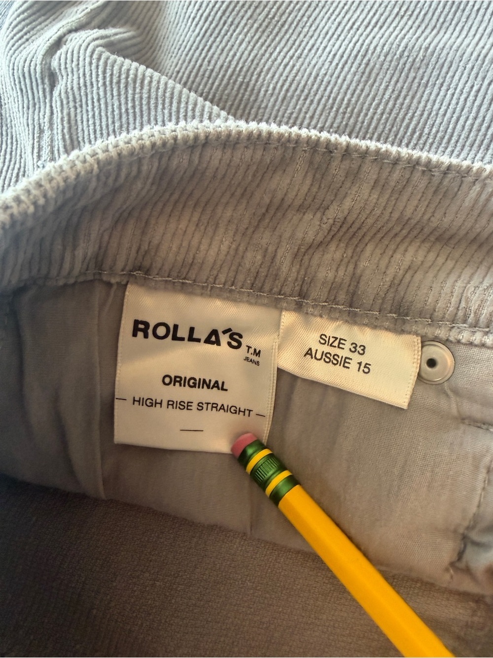 ROLLA'S Original High Rise Straight Corduroy Gray Women Pants Size 33 NWT - Picture 4 of 5